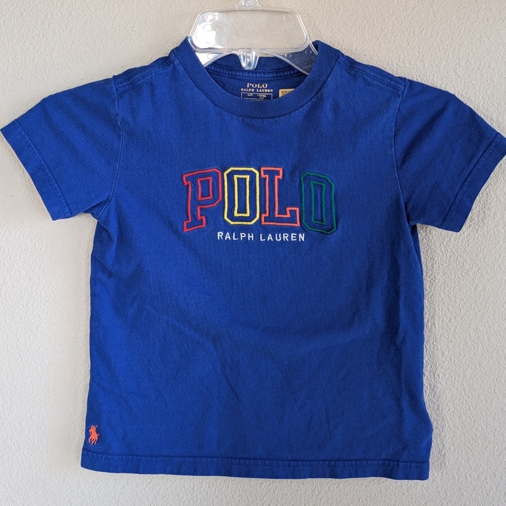 Polo by Ralph Lauren 4T Kids Tee in Bold Blue With Rainbow Lettering